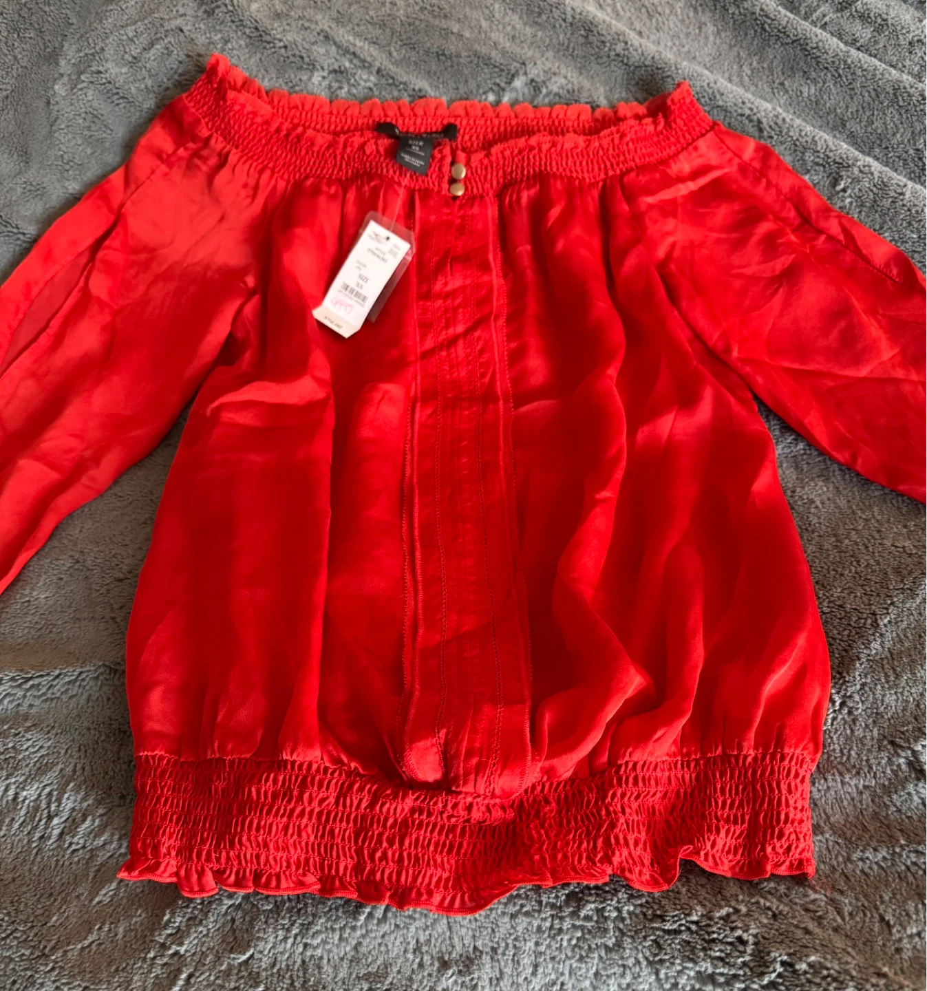 White House Black Market Red Off-the-Shoulder Silk Blouse XS - photo 3