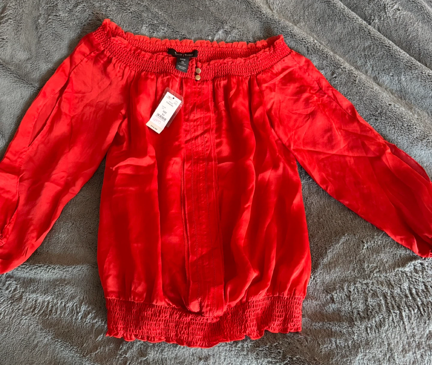White House Black Market Red Off-the-Shoulder Silk Blouse XS