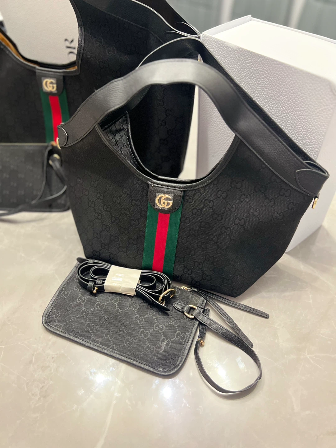 Black Gucci Hobo Bag Set with Pouch