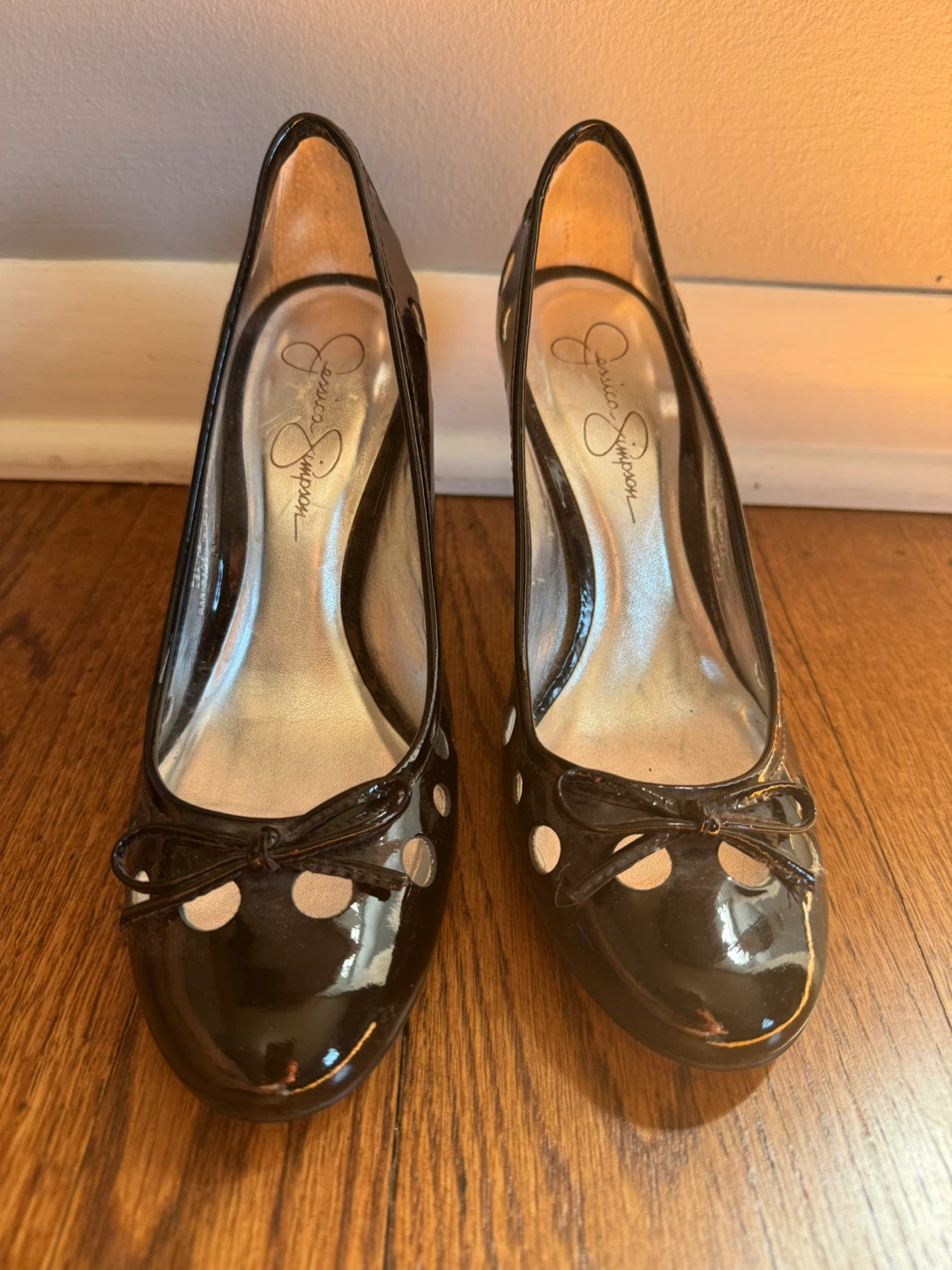 Jessica Simpson Black Patent Heels with Polka Dots