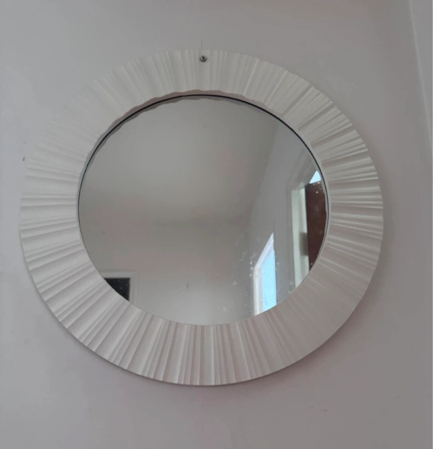 White Textured Round Wall Mirror
