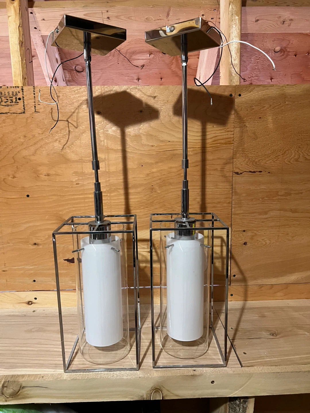 Set of 2 Chrome and Glass Pendant Lights