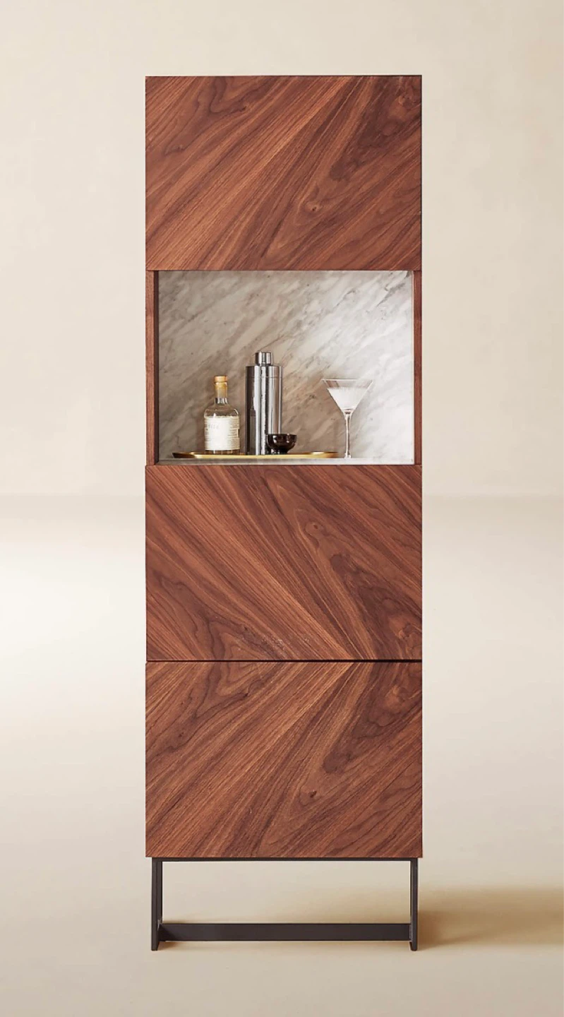 Walnut Modern Bar Cabinet with Marble Backsplash - photo 3