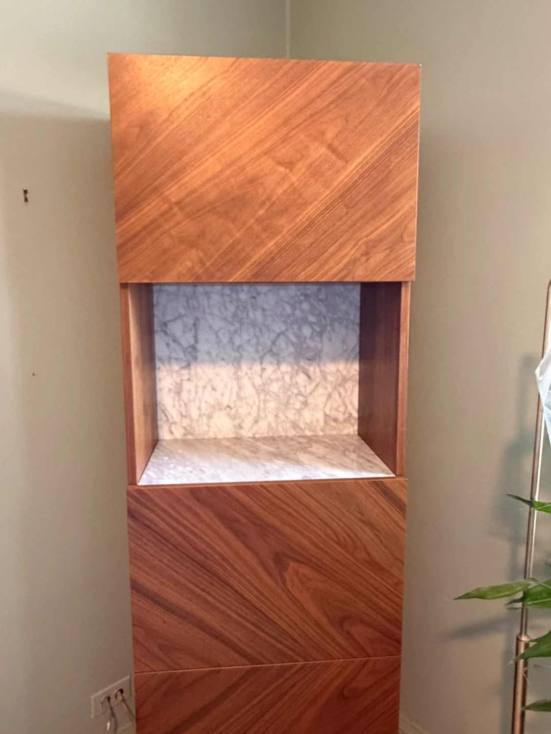 Walnut Modern Bar Cabinet with Marble Backsplash - photo 4
