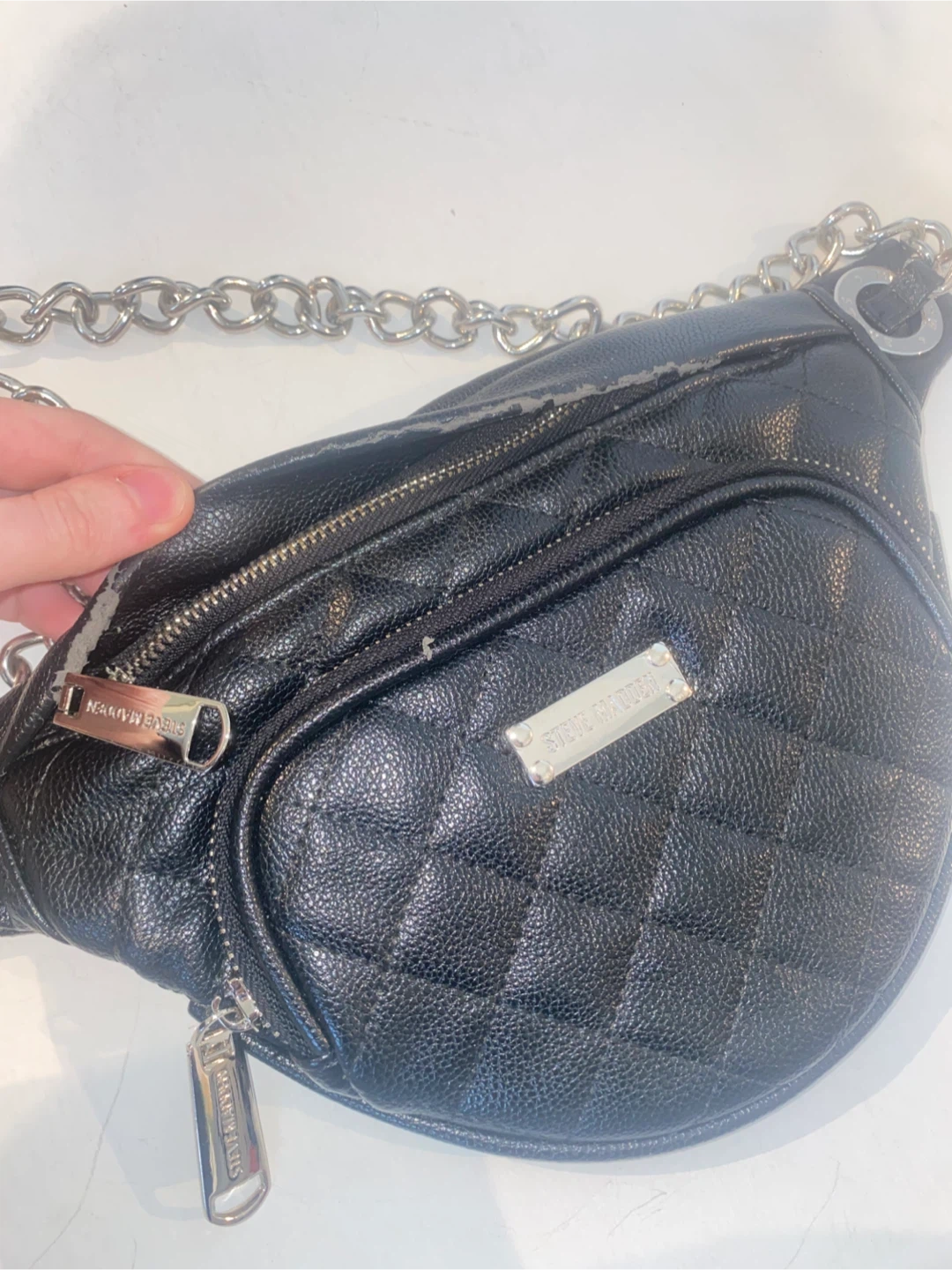 Steve Madden Black Quilted Fanny Pack with Chain - photo 3