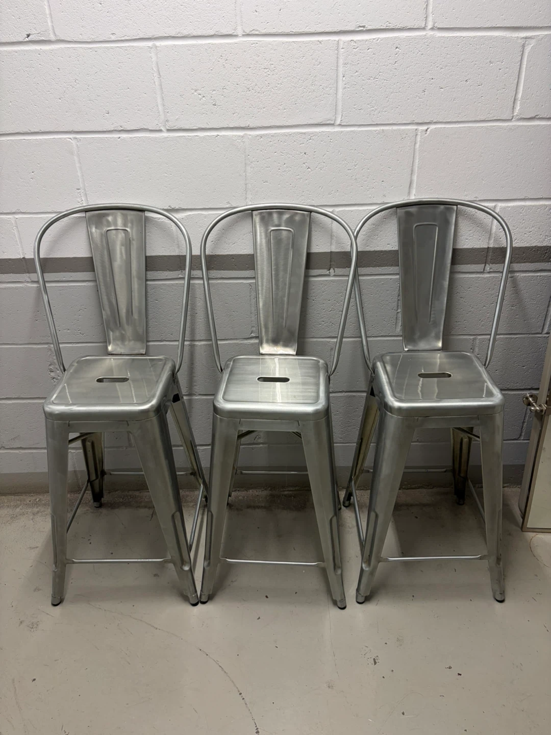 Set of 3 Silver Metal Bar Stools