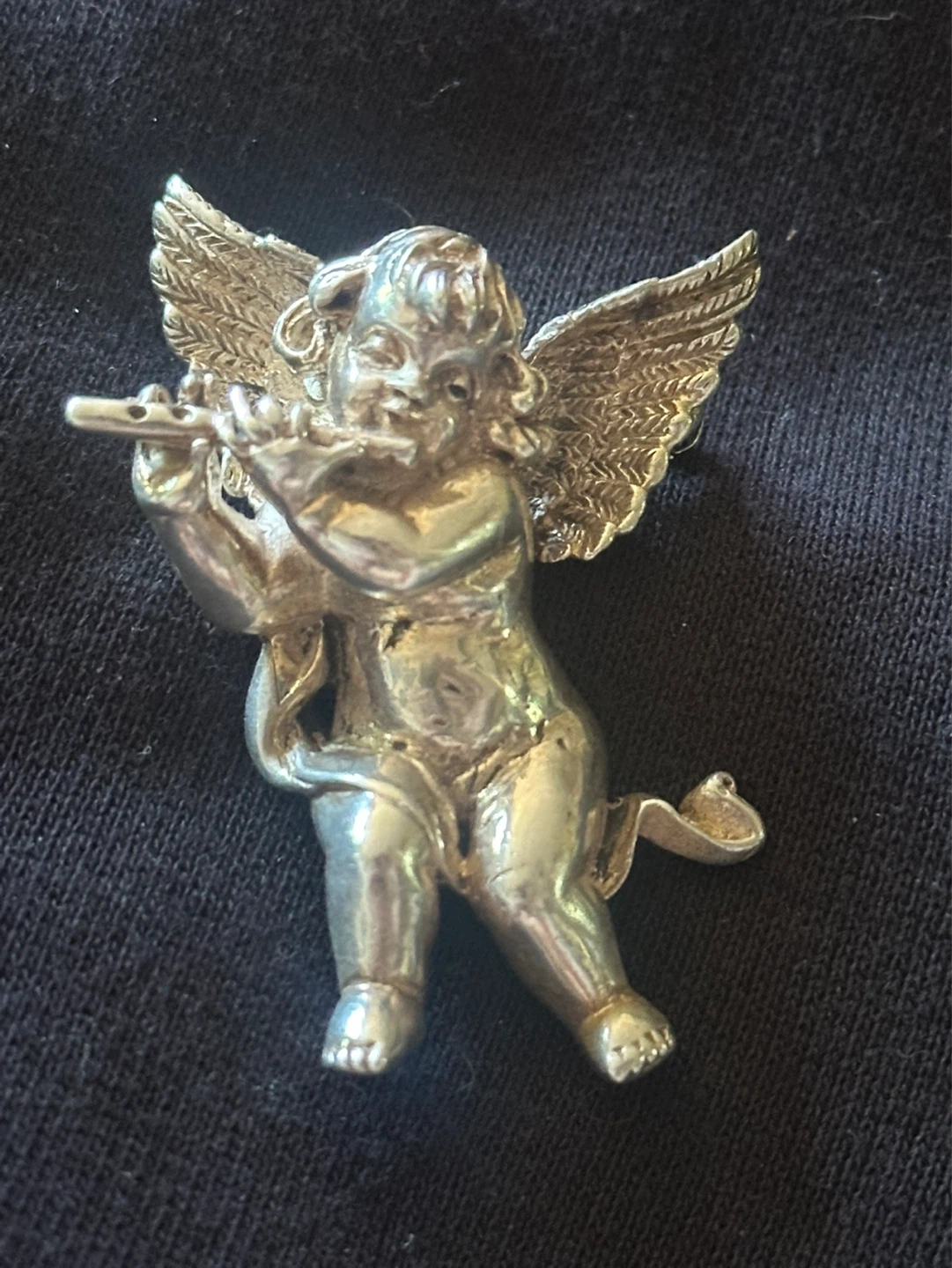3D Solid Sterling Cherub Brooch