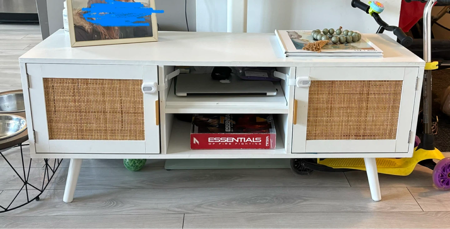 White TV Stand with Rattan Doors - photo 3