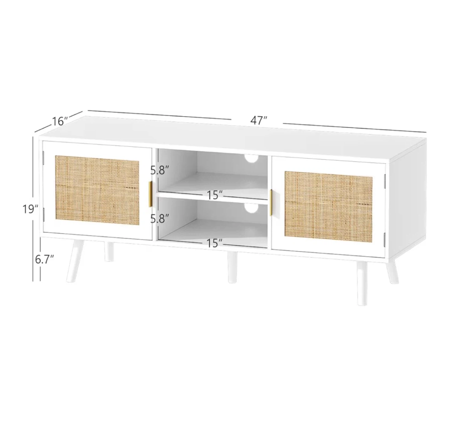 White TV Stand with Rattan Doors - photo 2