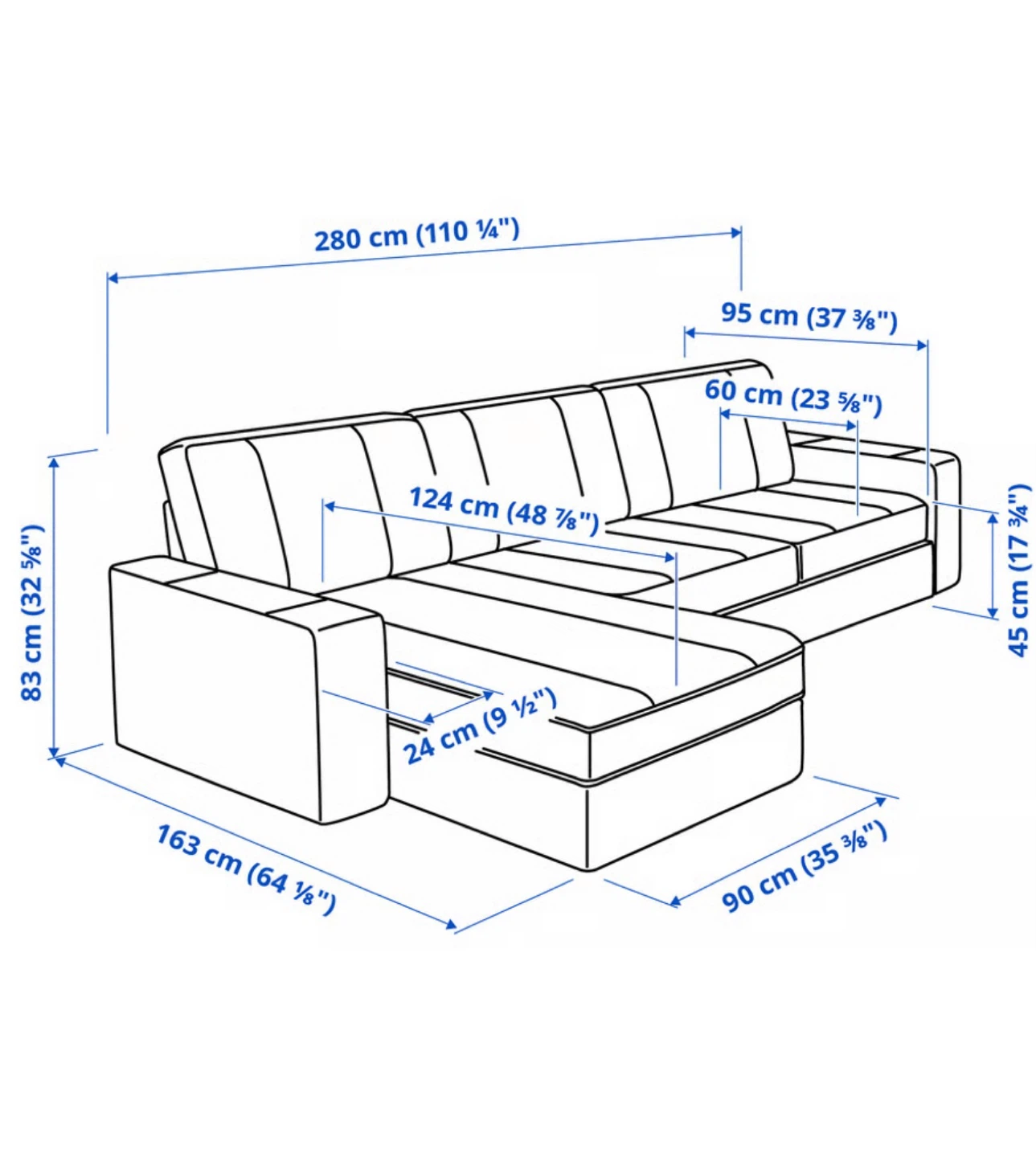 IKEA Kivik Sectional Sofa with chaise - Dark Grey - photo 3