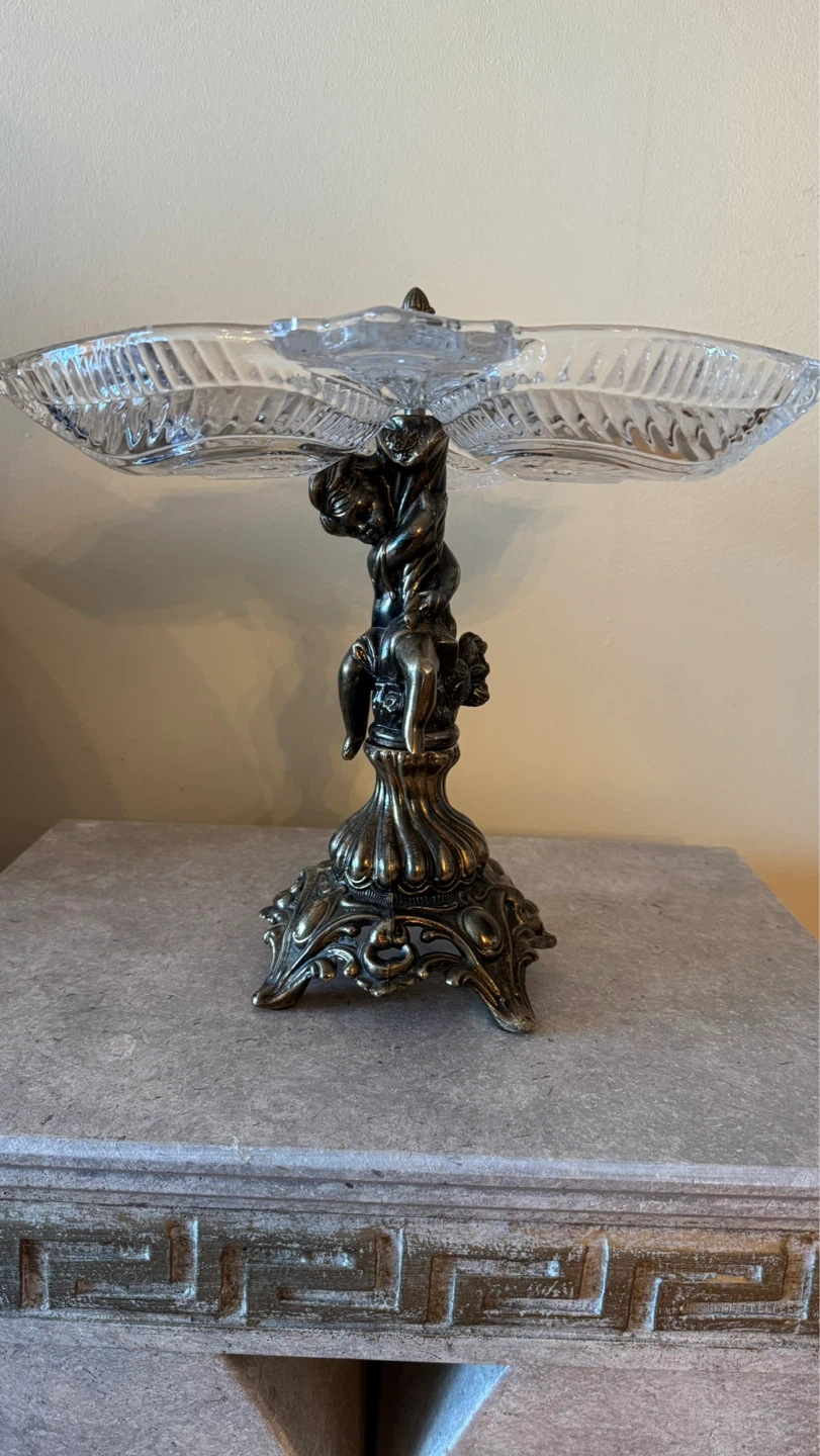 Vintage Glass and Brass Cherub Candy Dish - photo 2