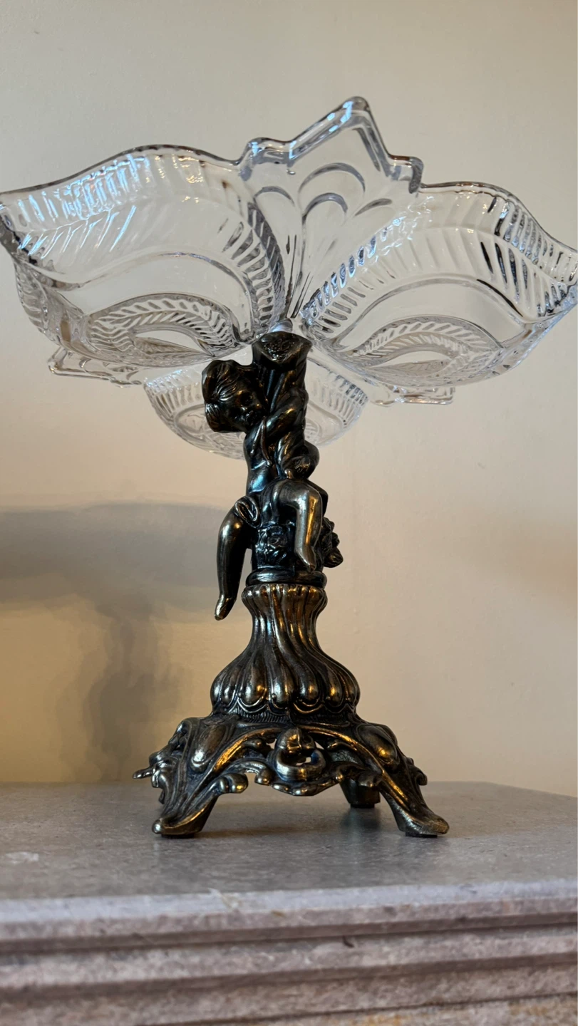 Vintage Glass and Brass Cherub Candy Dish - photo 5