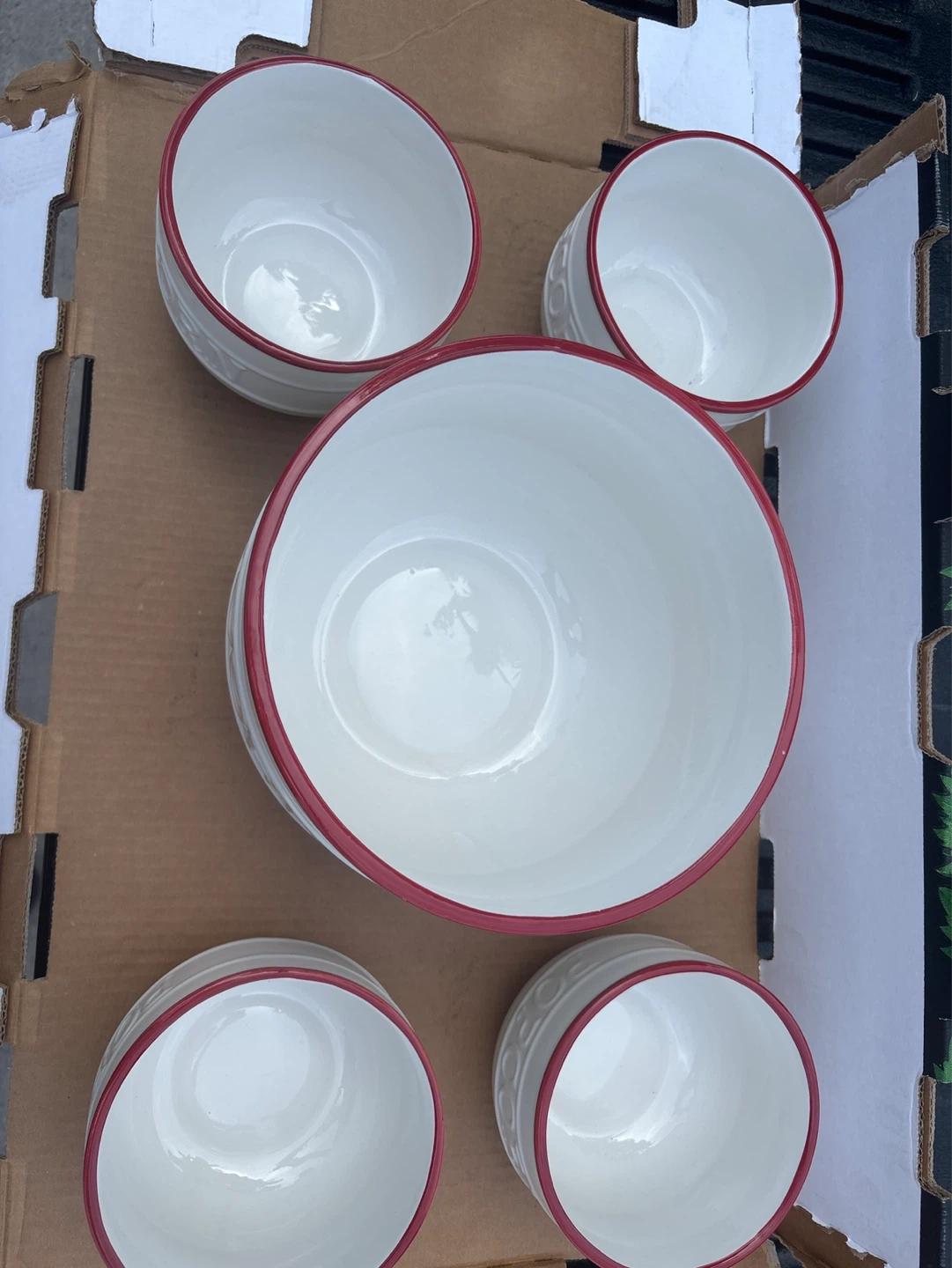 Popcorn Bowls Set - White with Red Trim - photo 2