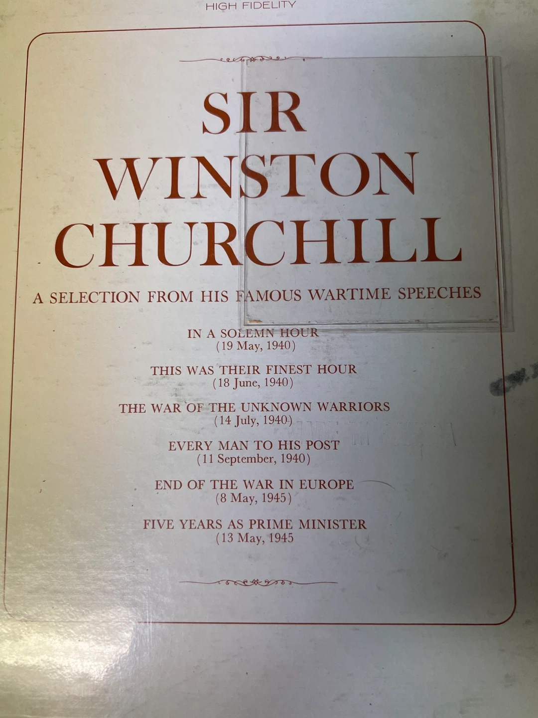 Sir Winston Churchill - Wartime Speeches Vinyl Record - photo 2