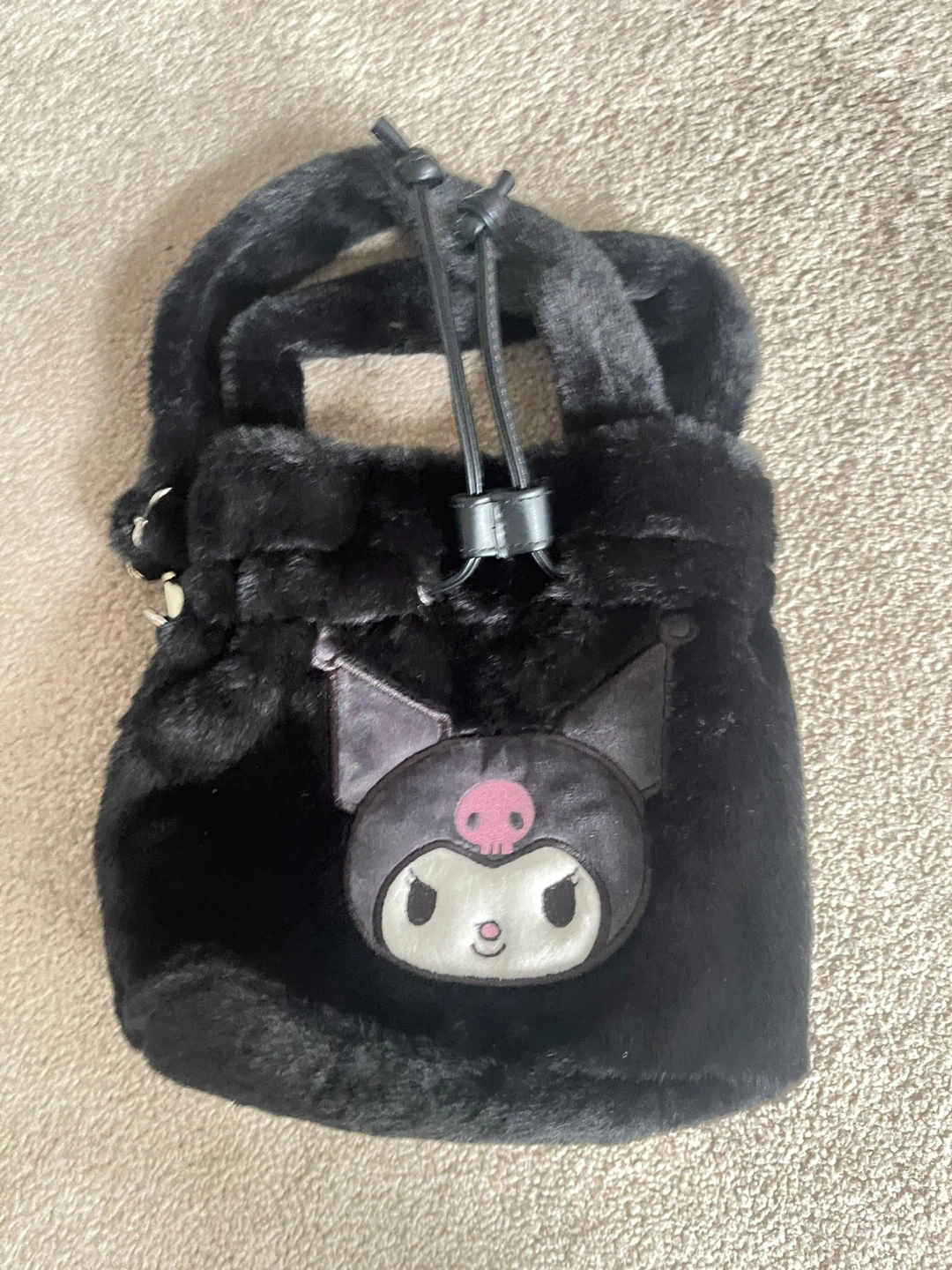 Black Faux Fur Kuromi Bucket Bag
