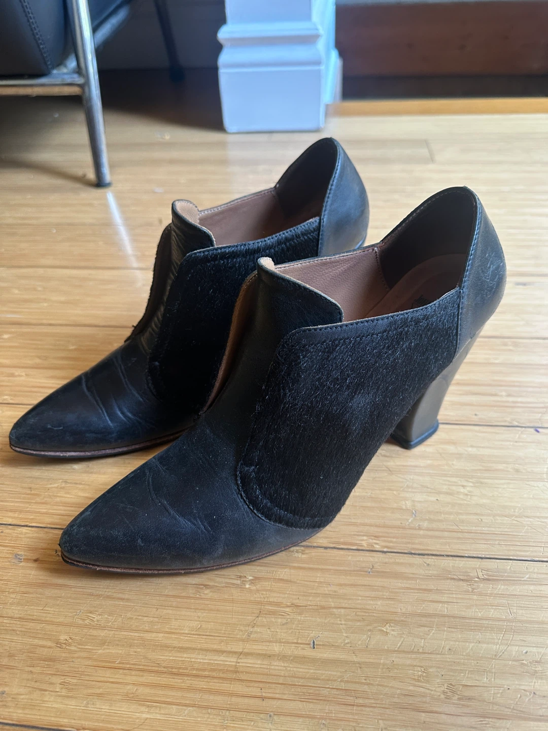 JON FLUEVOG WOMEN SIZE 9 HIGH HEEL BOOTIES BLACK LEATHER
