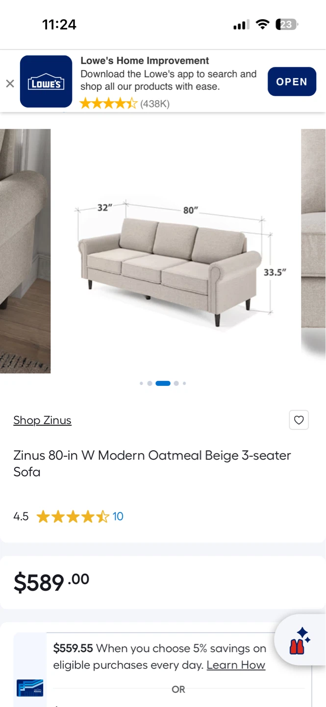 Zinus 80" Modern Oatmeal Beige 3-Seater Sofa - photo 5