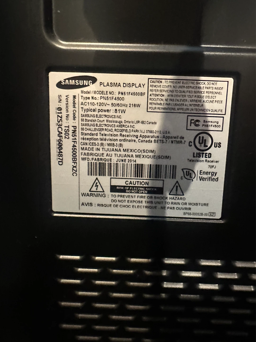 Samsung PN51F4500 Plasma TV - photo 2