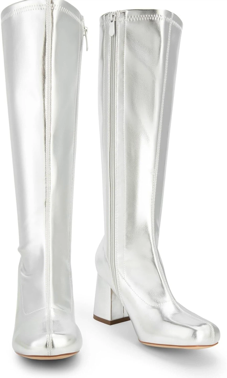 Silver Knee-High Heeled Boots- Size 9.5 - photo 2