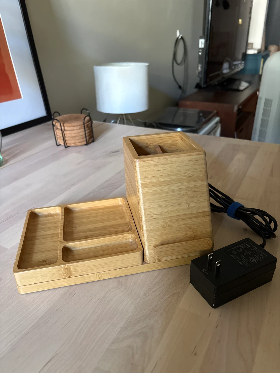 Bamboo Desk Organizer with Charging Ports