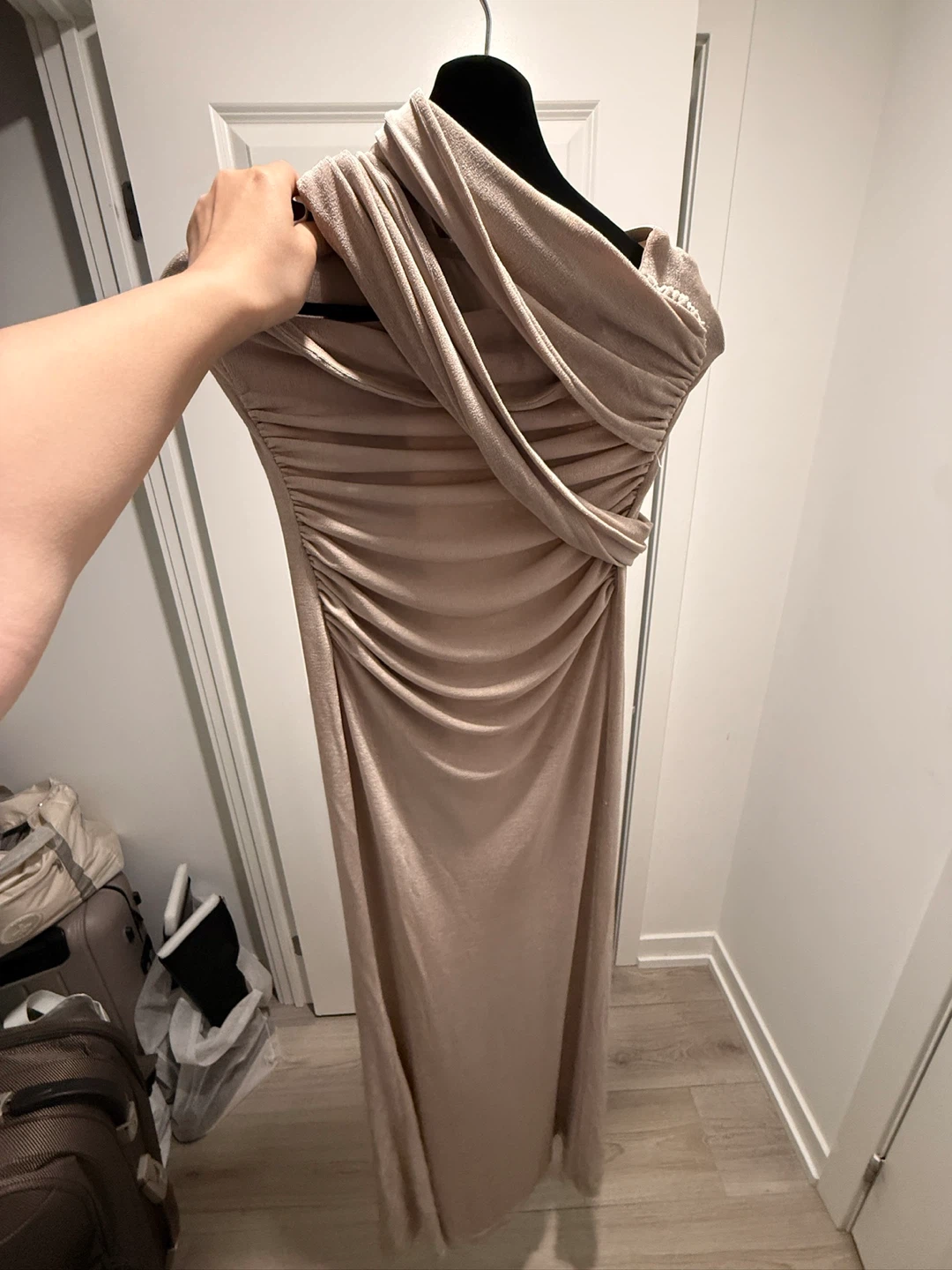 Beige Ruched Halter Maxi Dress - photo 3
