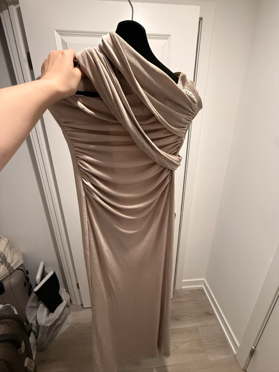 Beige Ruched Halter Maxi Dress - photo 4