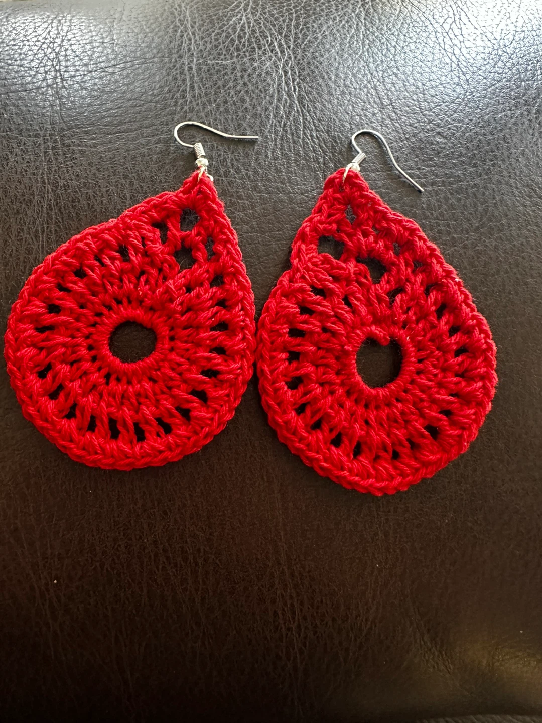 Red Crochet Teardrop Earrings