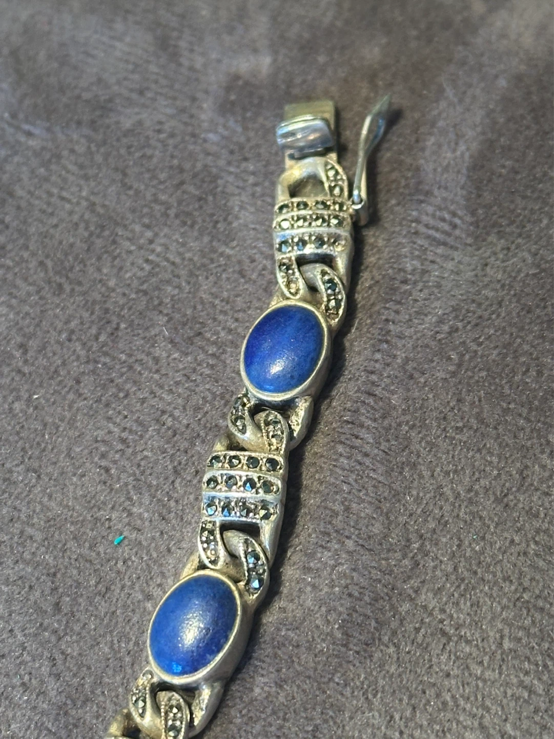 Lapis Lazuli Marcasite sterling silver bracelet 7 inches - photo 2