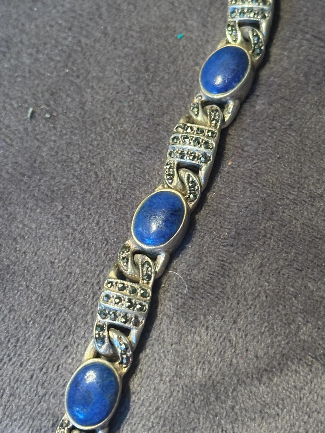 Lapis Lazuli Marcasite sterling silver bracelet 7 inches - photo 3