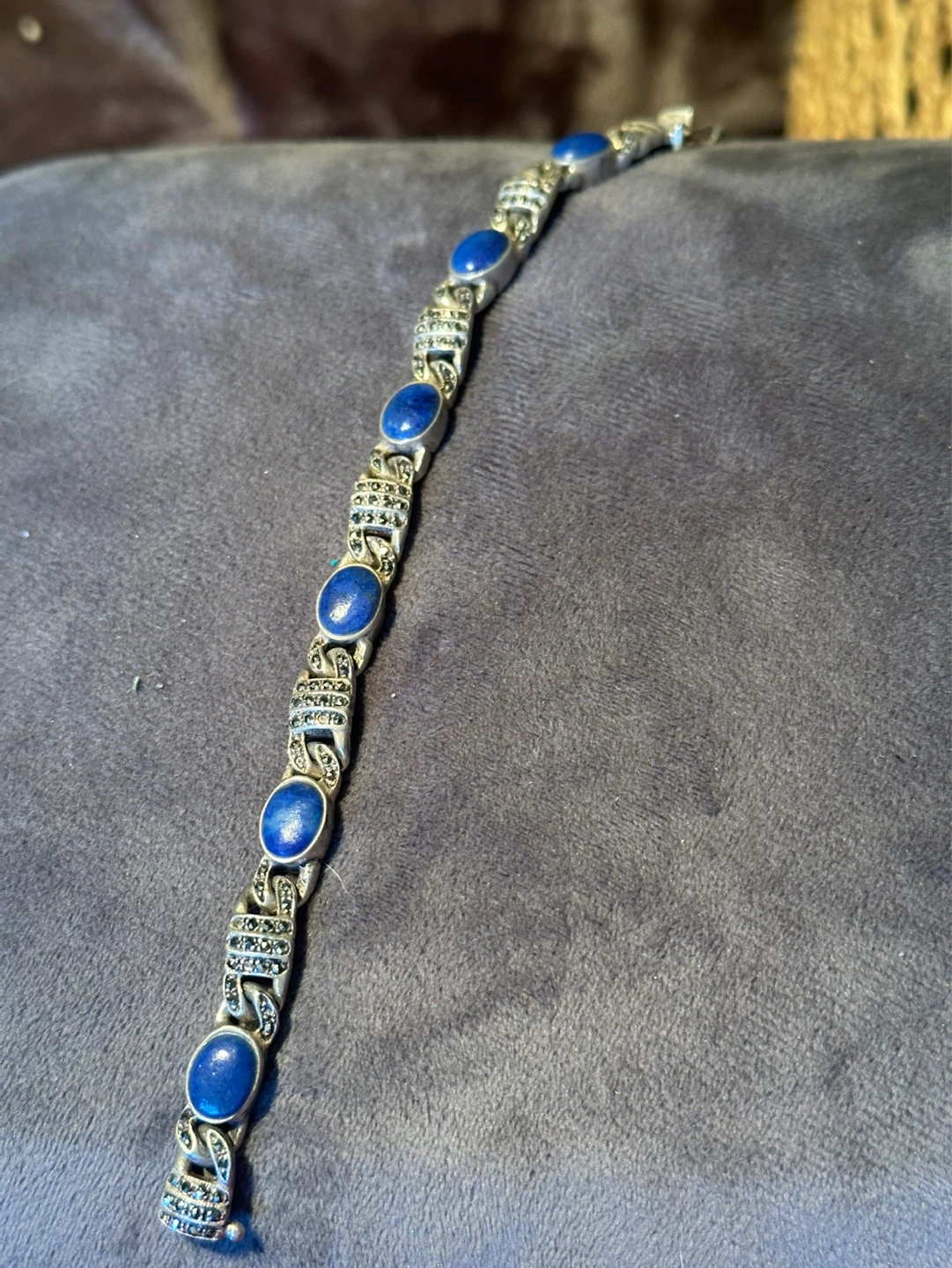 Lapis Lazuli Marcasite sterling silver bracelet 7 inches