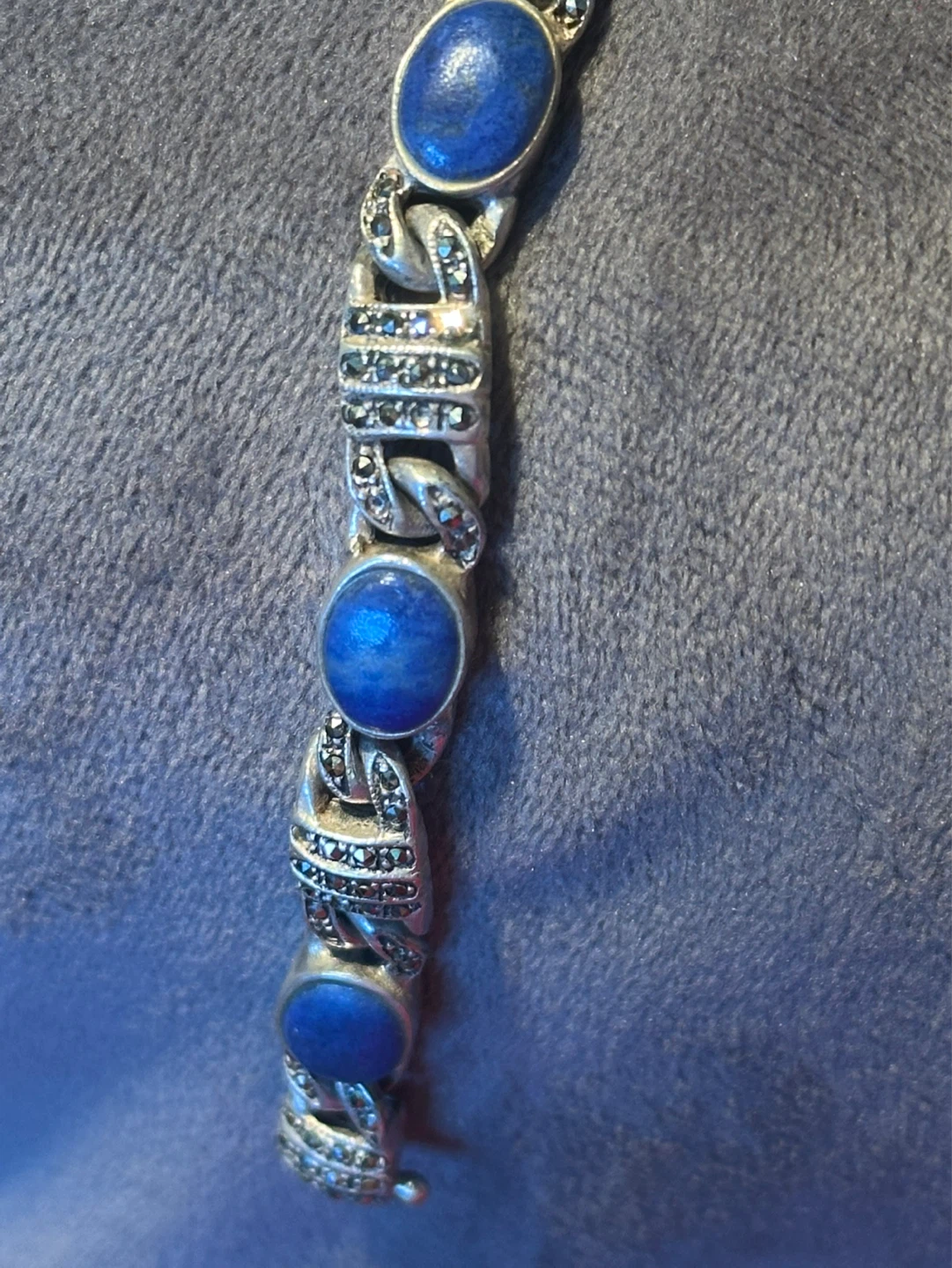 Lapis Lazuli Marcasite sterling silver bracelet 7 inches - photo 4