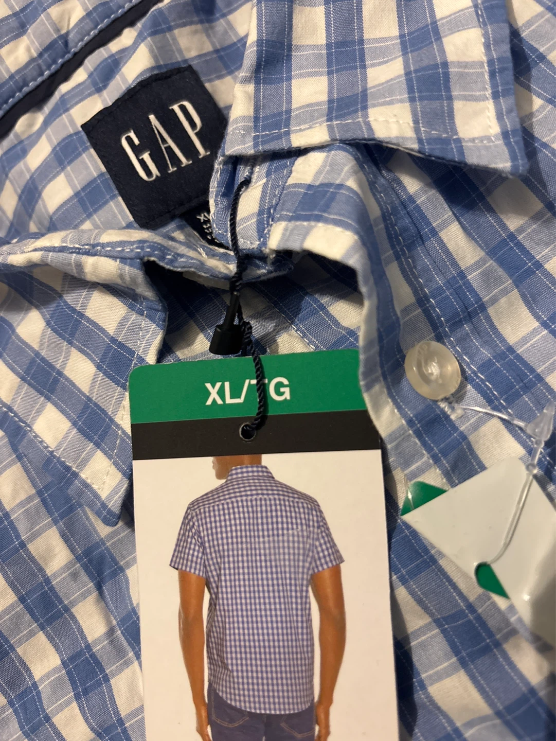 GAP Men's Blue Gingham Short Sleeve Shirt XL - photo 3
