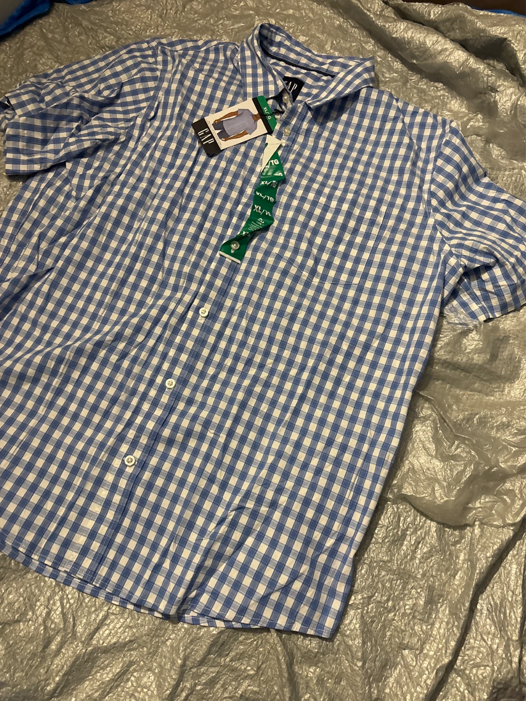 GAP Men's Blue Gingham Short Sleeve Shirt XL