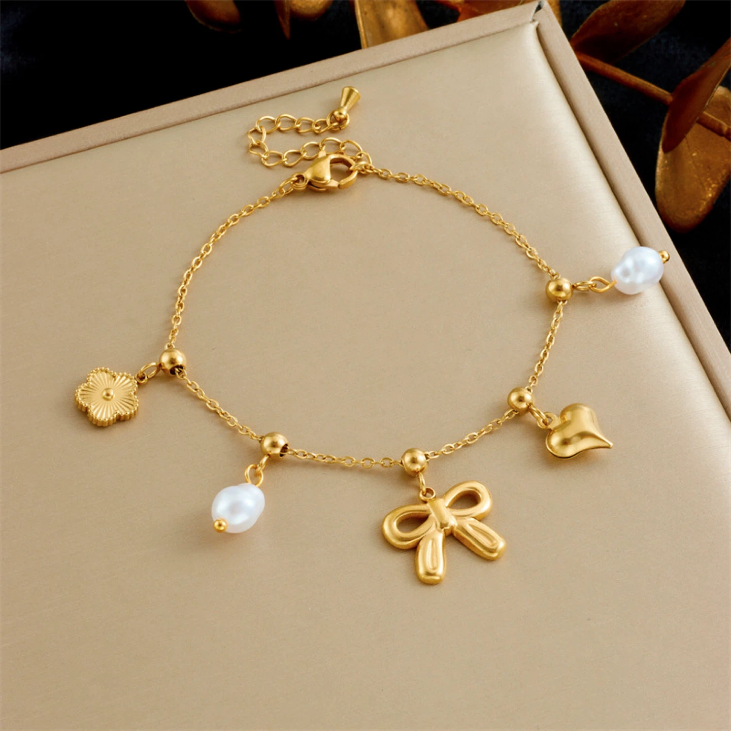 Bow Pearl Heart Bracelet
