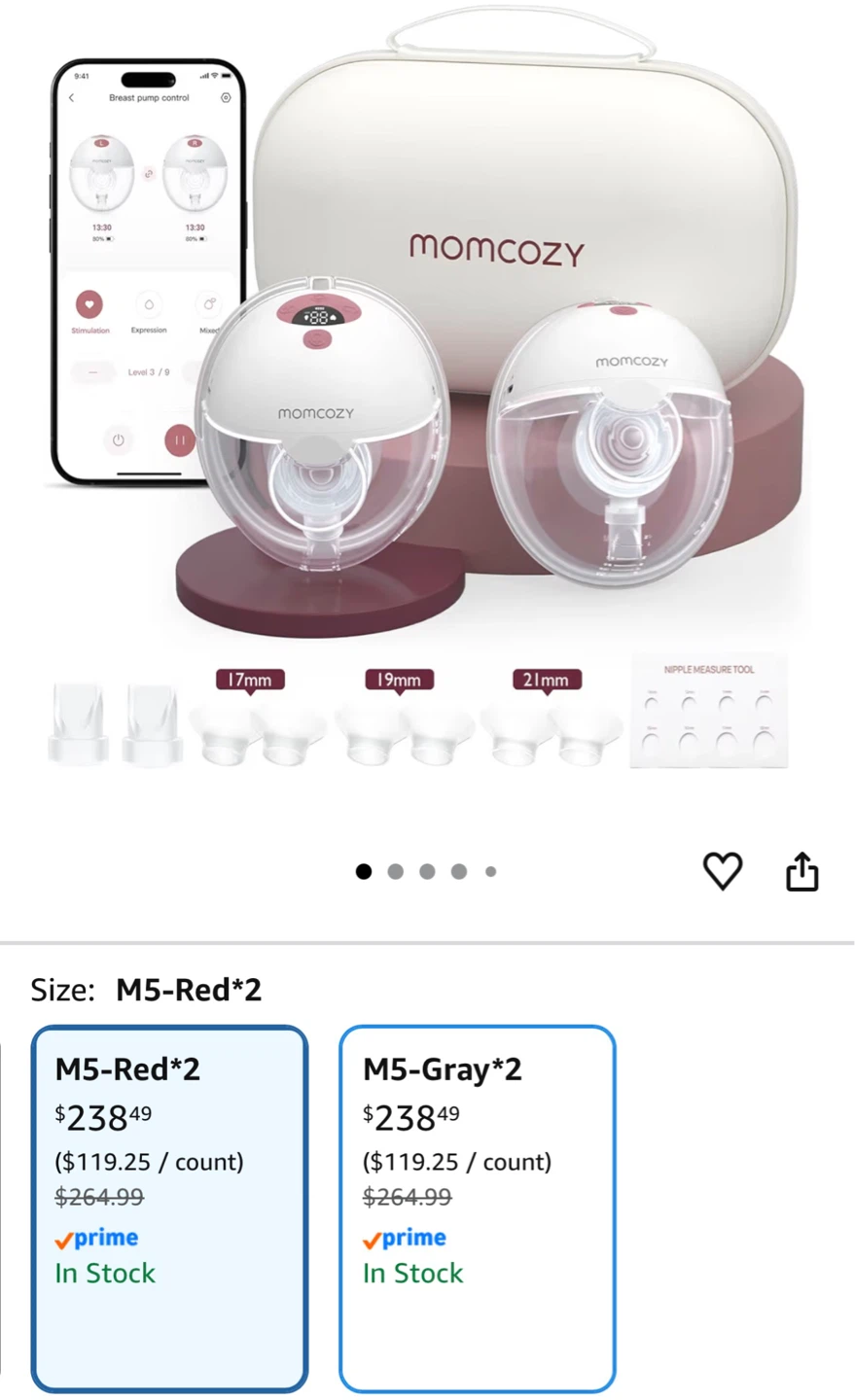 Momcozy M5 Smart Wearable Breast Pump - 2 Pack