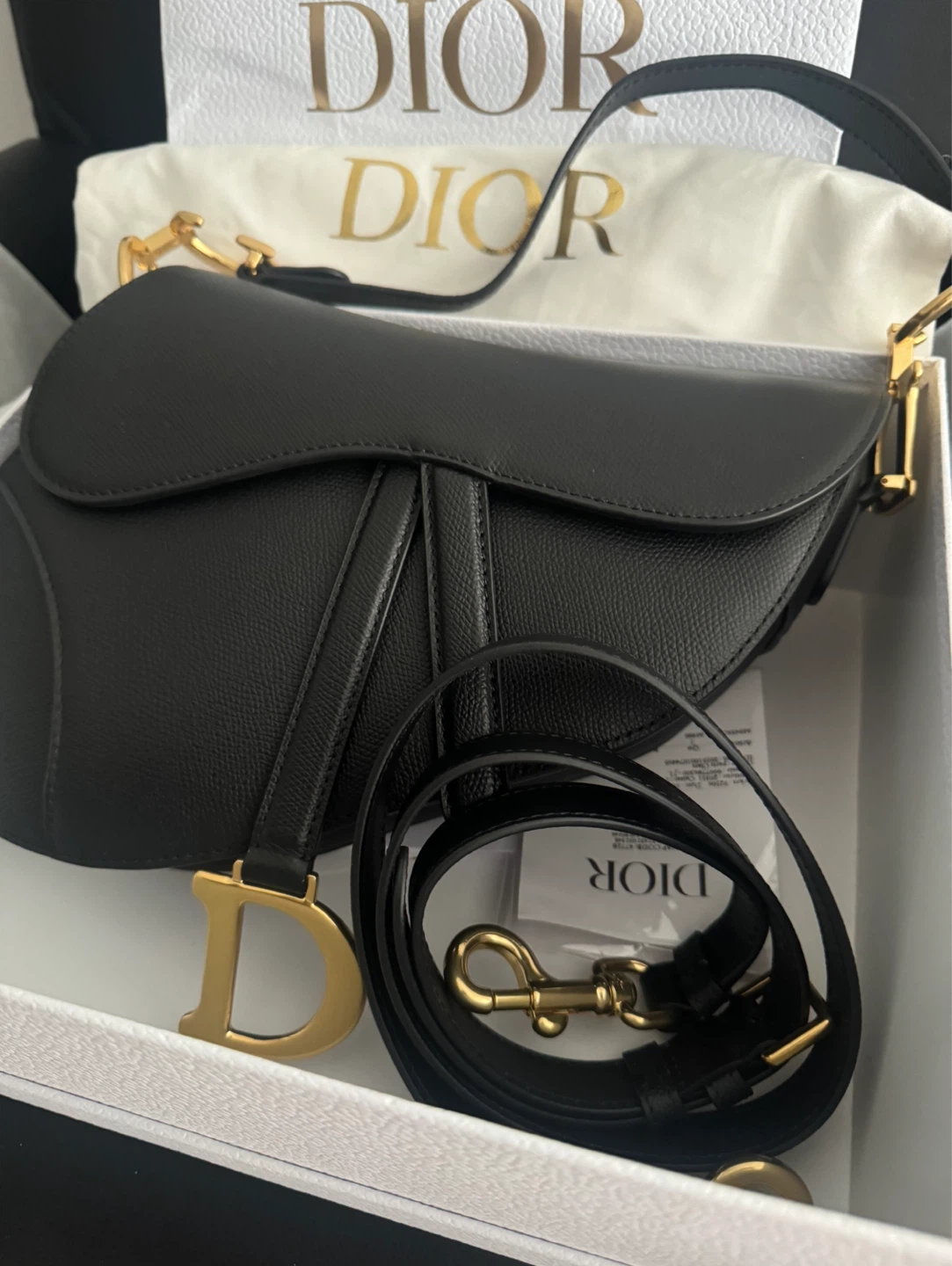 Christian Dior Black Leather Saddle Bag
