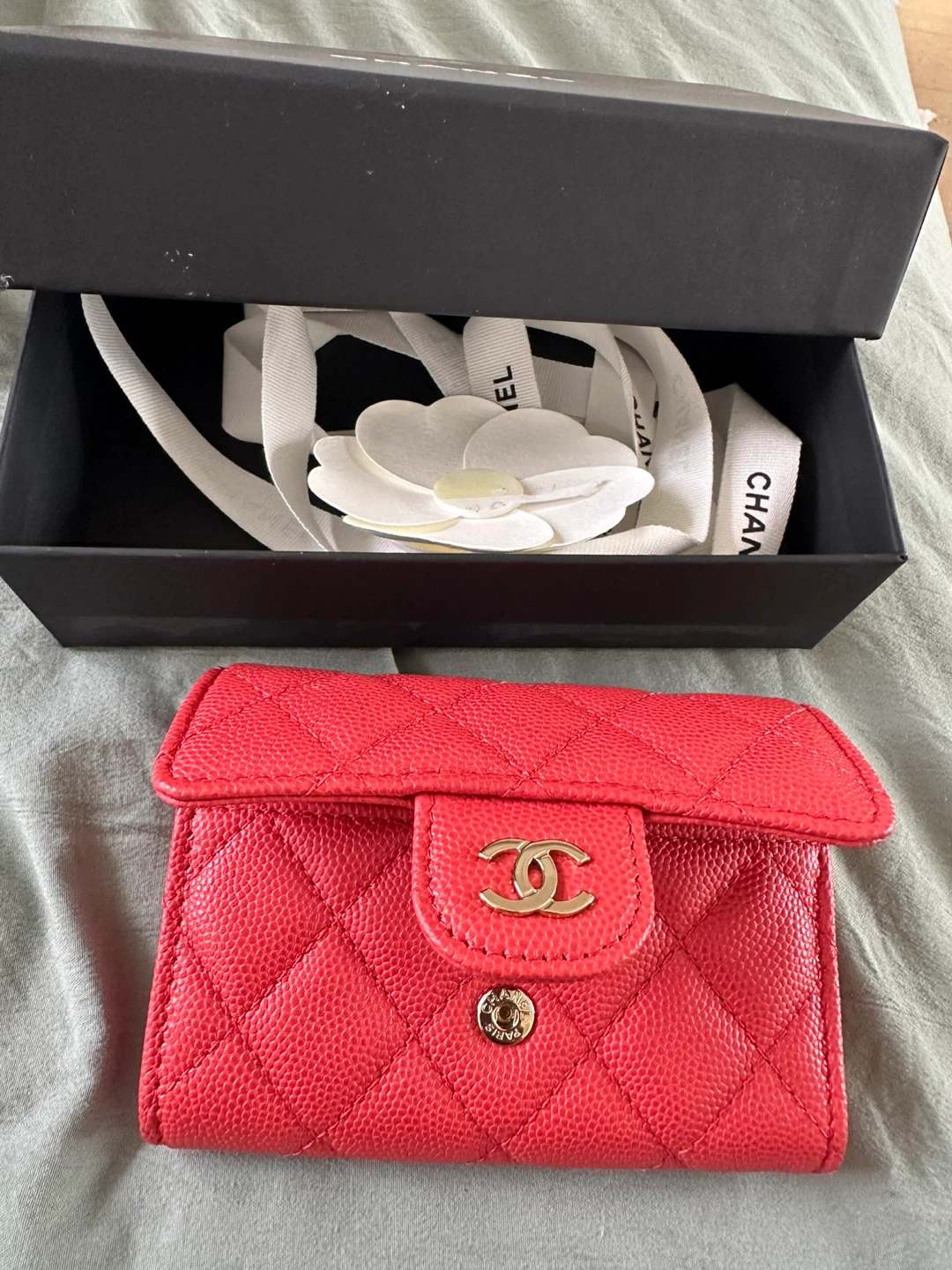 Chanel Red Caviar Leather Card Holder
