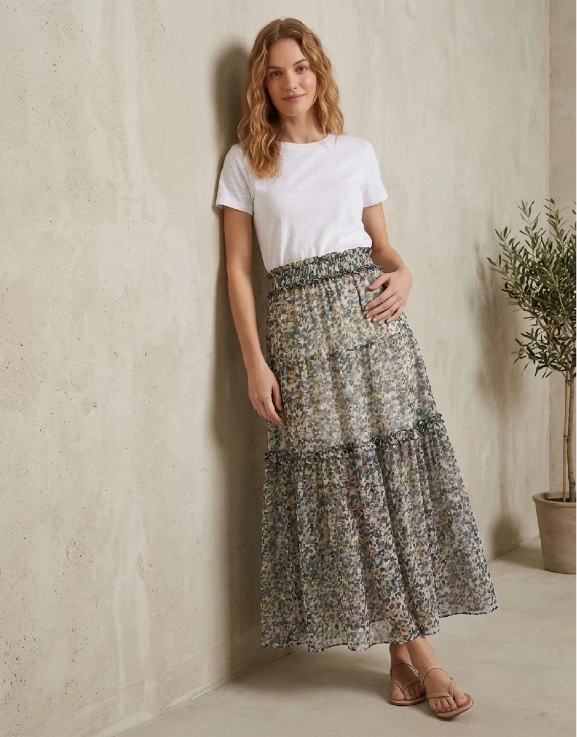 Brand new women Floral Tiered Maxi Skirt