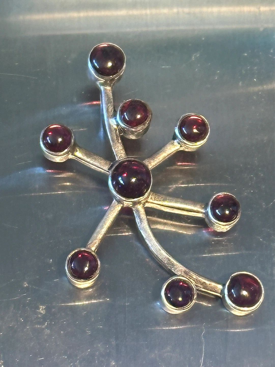 Mid Century Modern Abstract Sterling Garnet Pendant