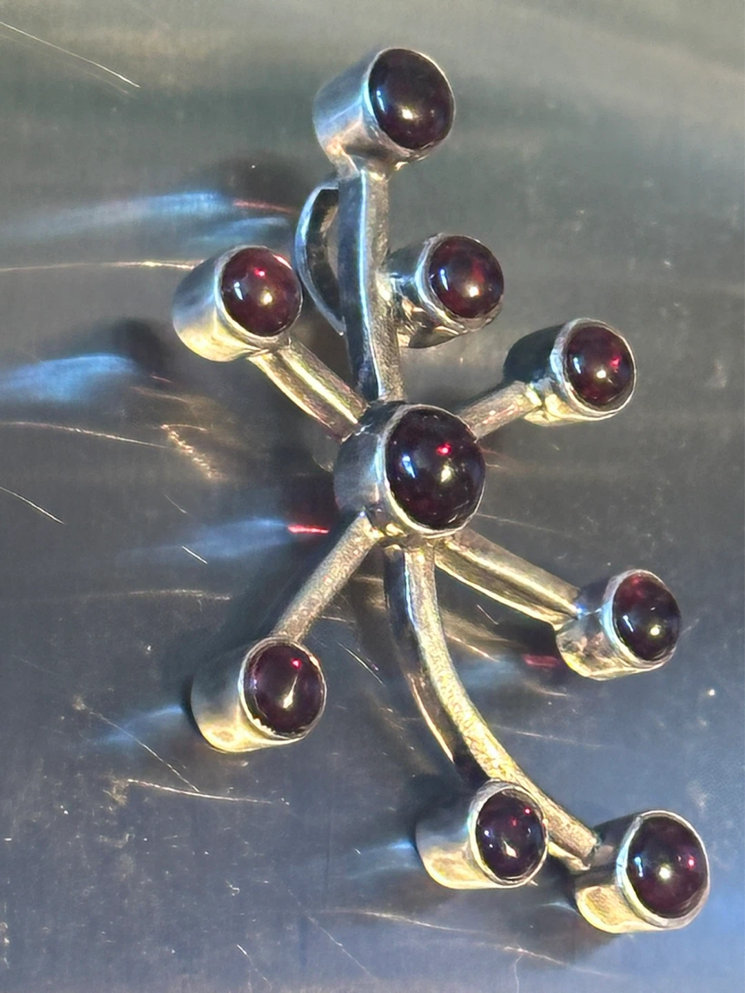 Mid Century Modern Abstract Sterling Garnet Pendant - photo 2