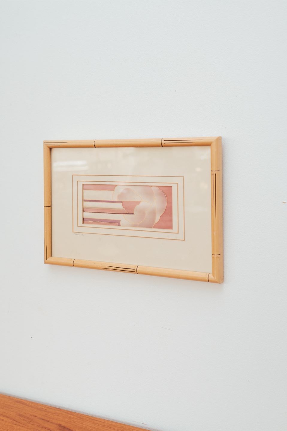 Vintage Pastel Art Deco Style Serigraph in Bamboo Frame - photo 3