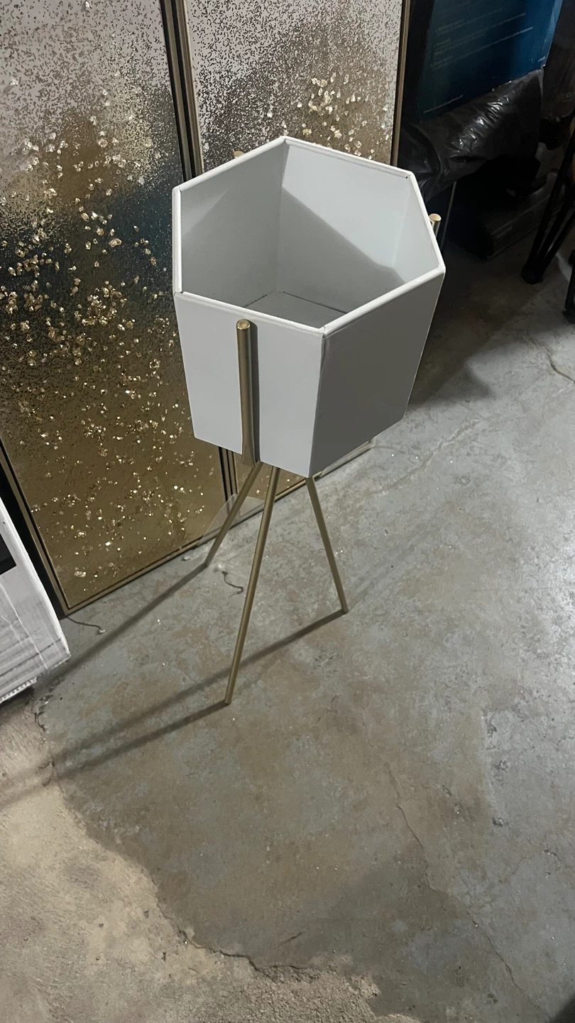 White Hexagonal Planter with Gold Stand