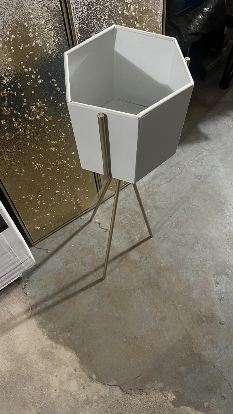White Hexagonal Planter with Gold Stand - photo 2