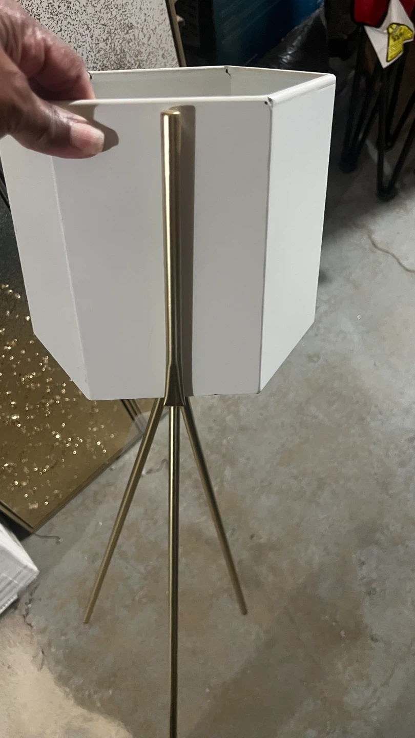 White Hexagonal Planter with Gold Stand - photo 5