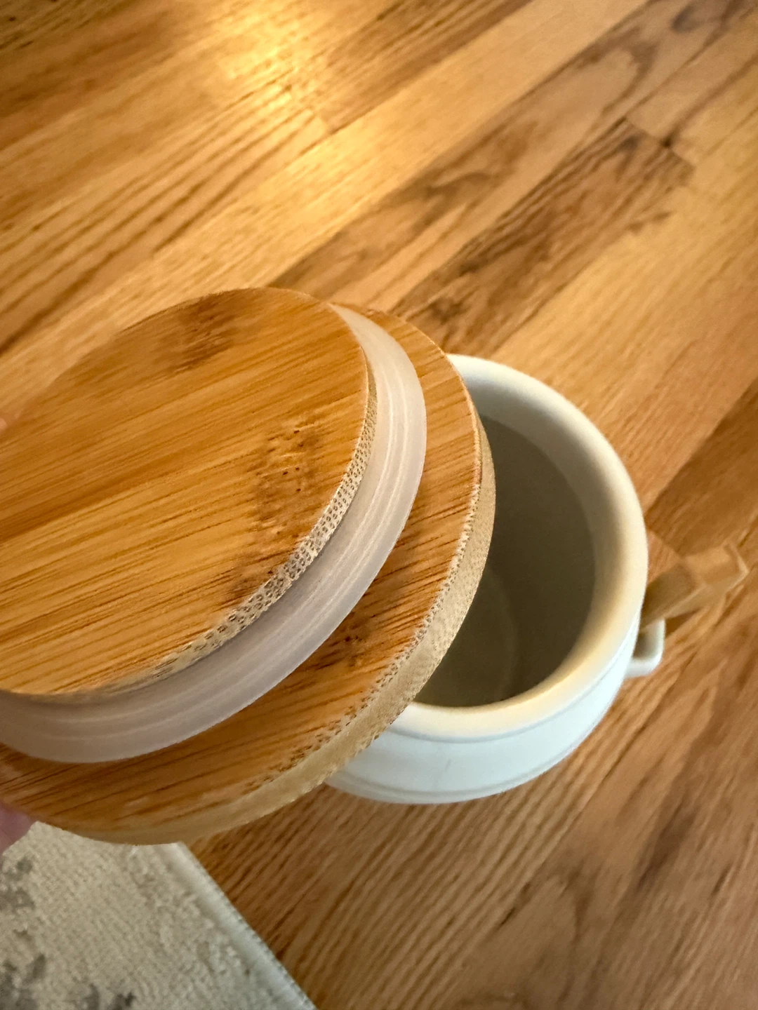 White Ceramic Canister with Bamboo Lid and Tongs - photo 3
