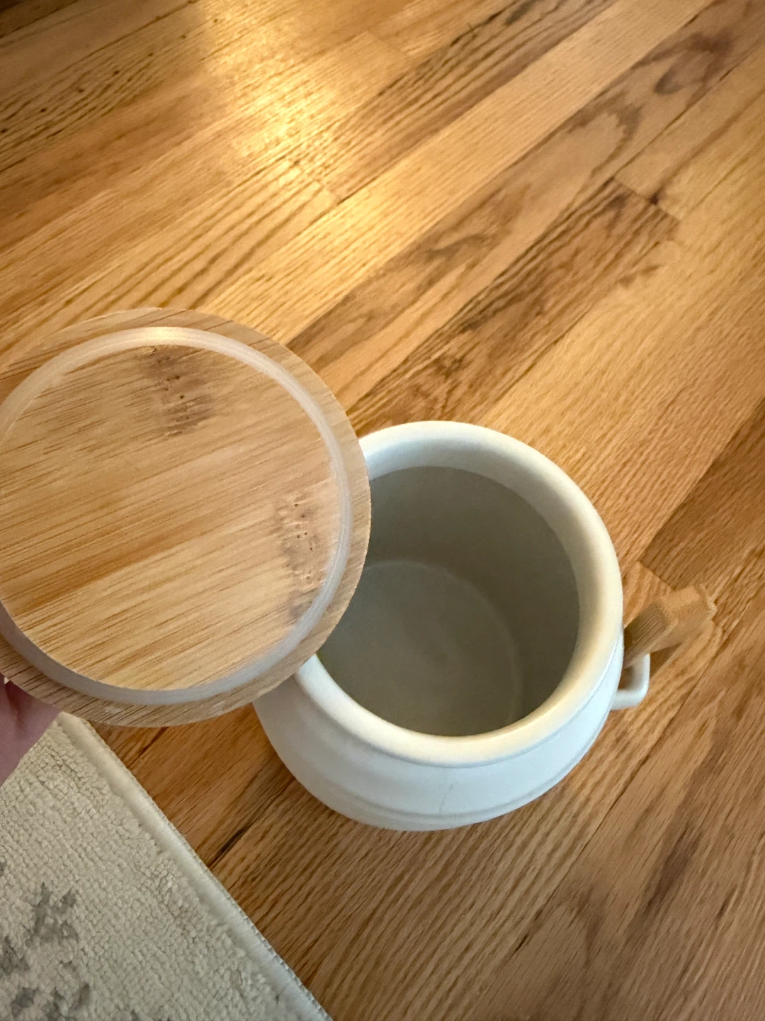 White Ceramic Canister with Bamboo Lid and Tongs - photo 2