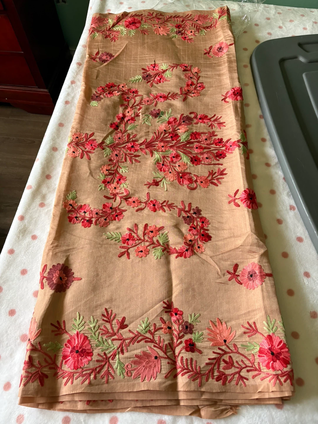 Embroidered Cream and Peach Fabric - photo 2