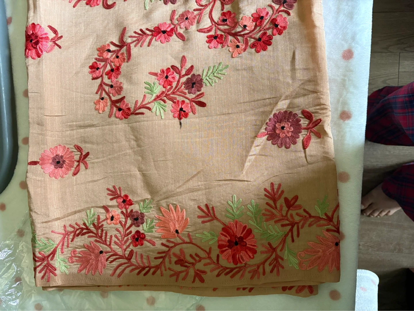 Embroidered Cream and Peach Fabric