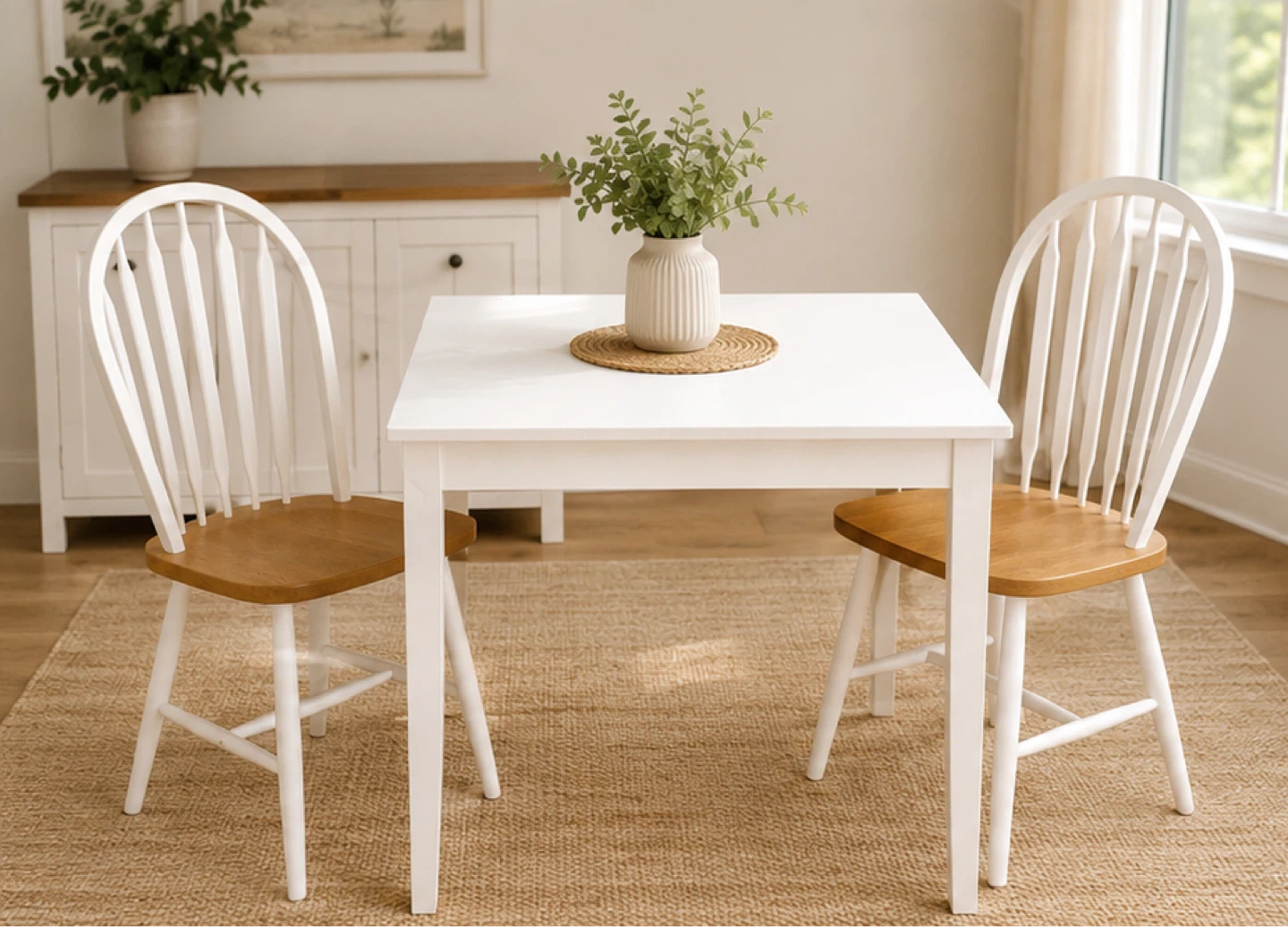 White Square Dining Table with 2 Chairs