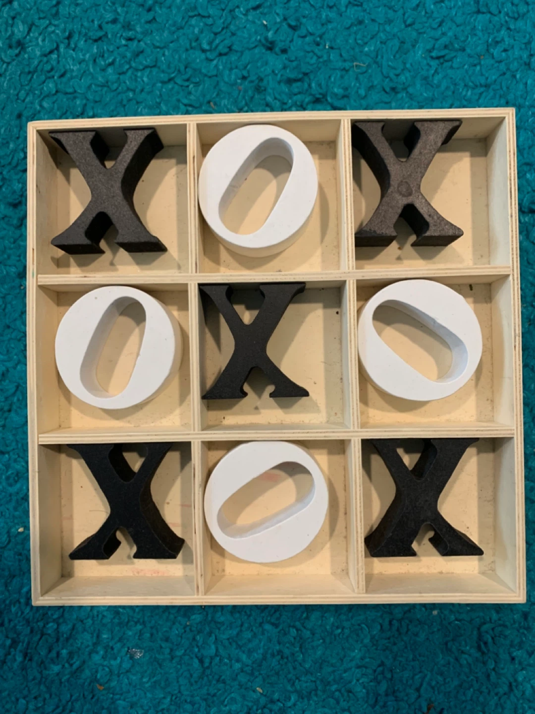 Wooden Tic-Tac-Toe Game Board with X and O Pieces